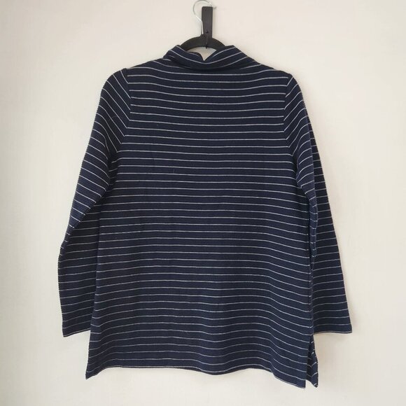 J. Jill Wearever Collection Blue Mock Neck Cozy Knit Sweater Sweatshirt Stripe S - Picture 2 of 8